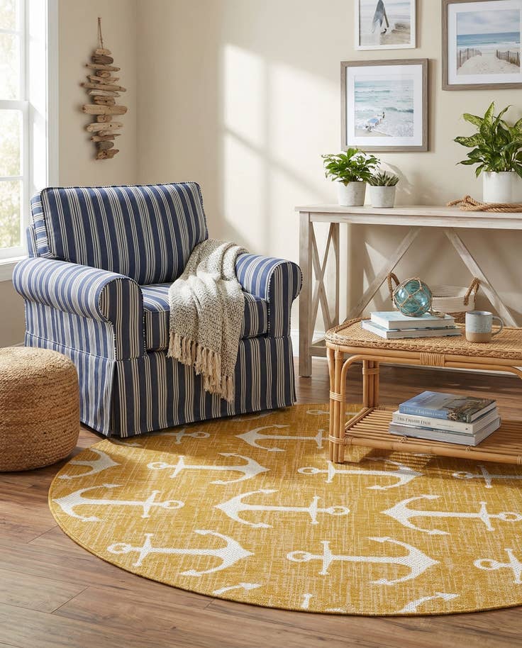 Detail image of 5' 3 x 5' 3 Easy-Clean Coastal Indoor / Outdoor Round Rug
