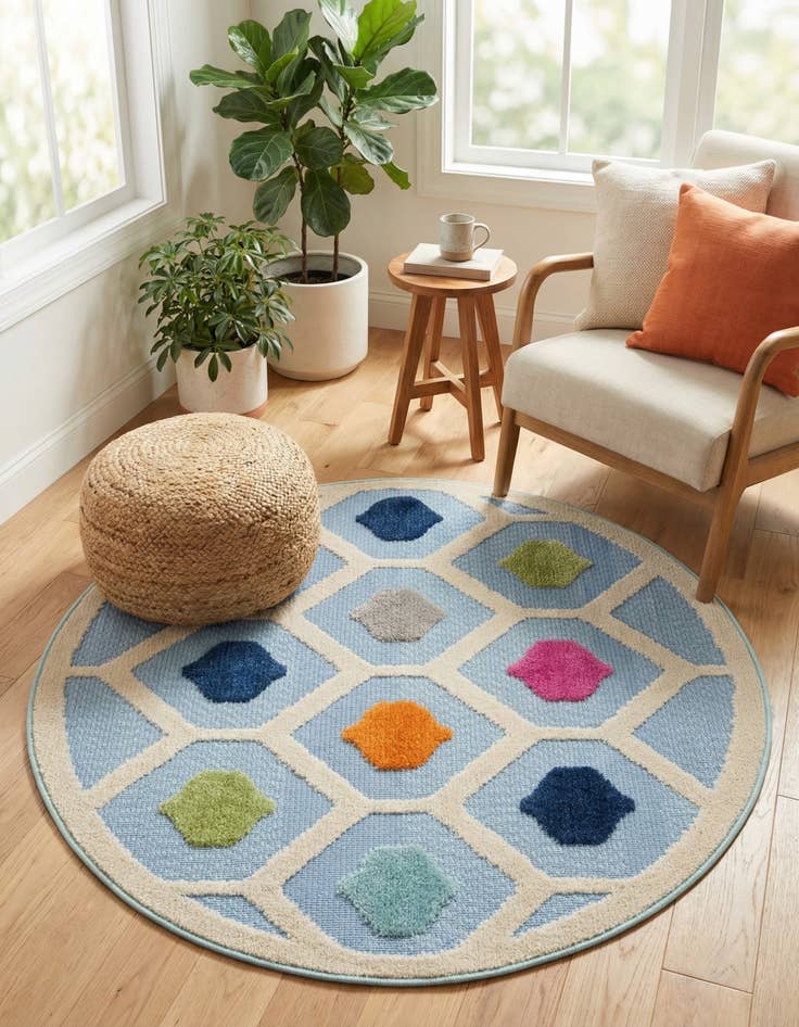 Detail image of 3' 3 x 3' 3  Washable Aruba Indoor / Outdoor Round Rug