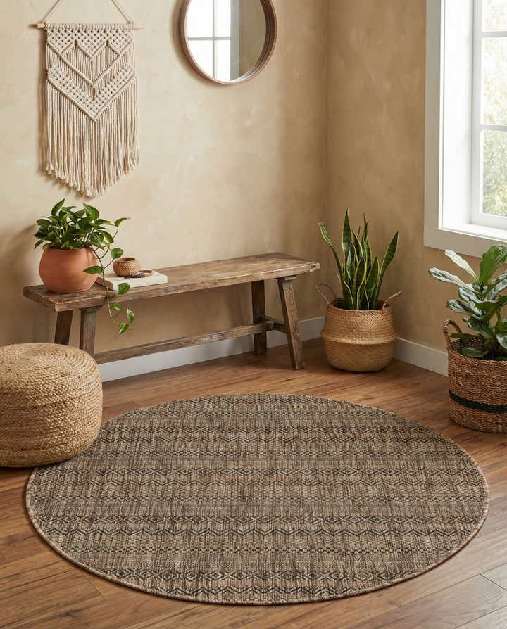 4' x 4' Easy-Clean Striped Indoor / Outdoor Round Rug