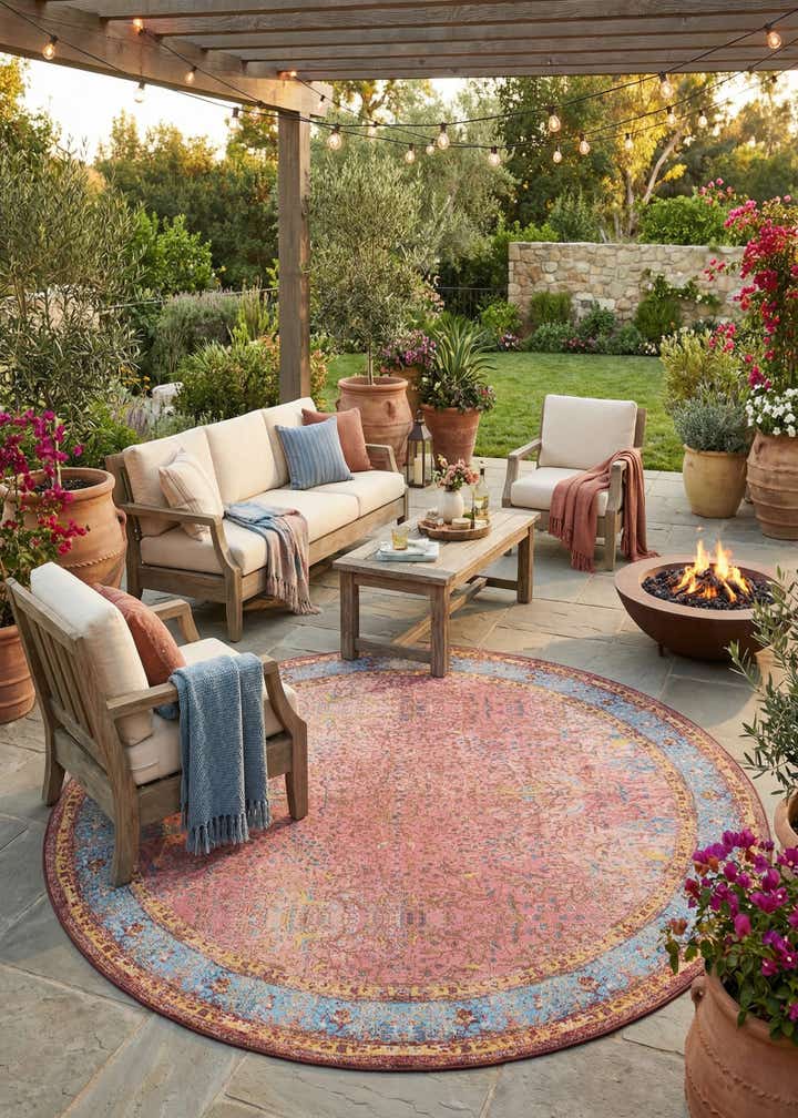 10' x 10' Easy-Clean Traditional Indoor / Outdoor Round Rug
