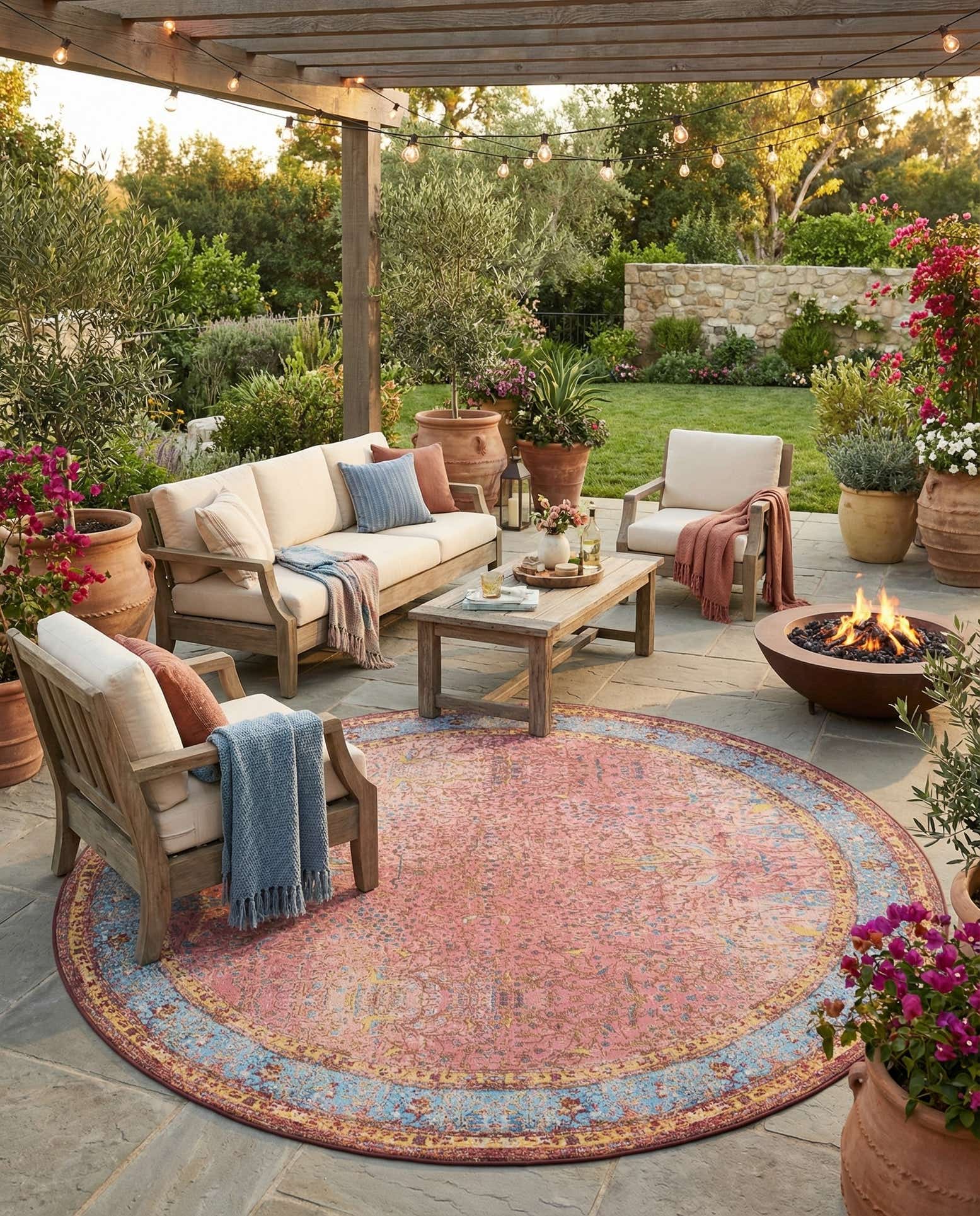 10' x 10' Easy-Clean Traditional Indoor / Outdoor Round Rug