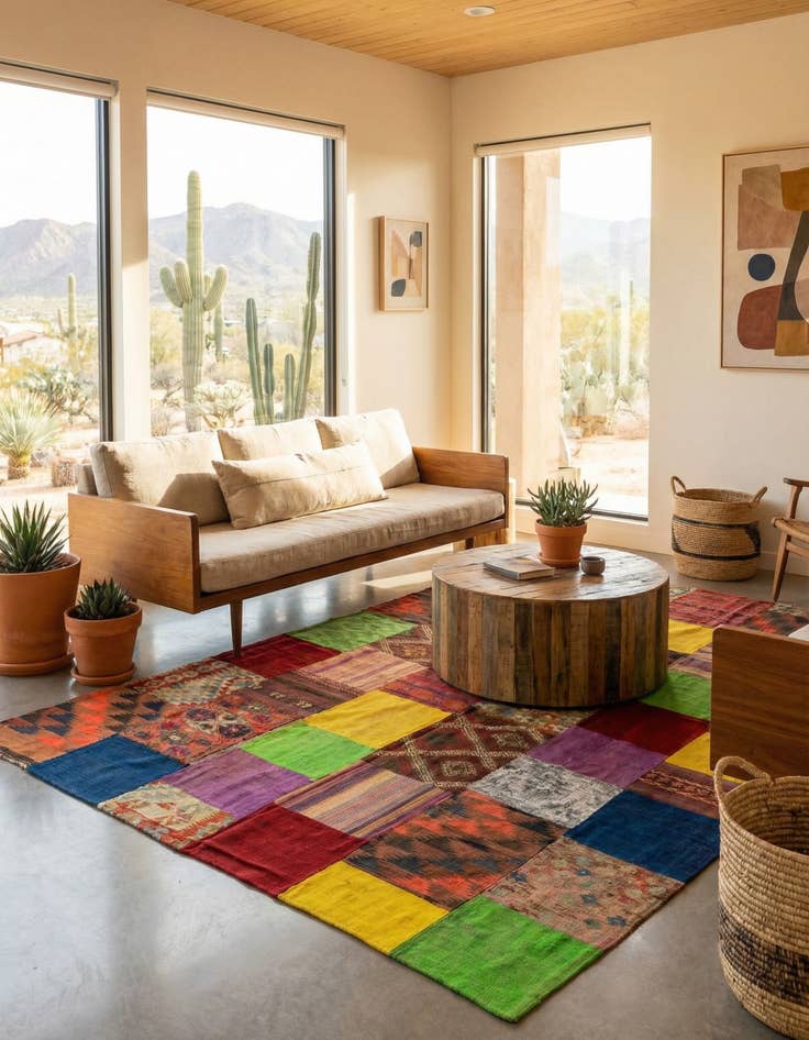 Detail image of 6' 9 x 9' 8  Hand Woven Kilim Patchwork Wool Rug