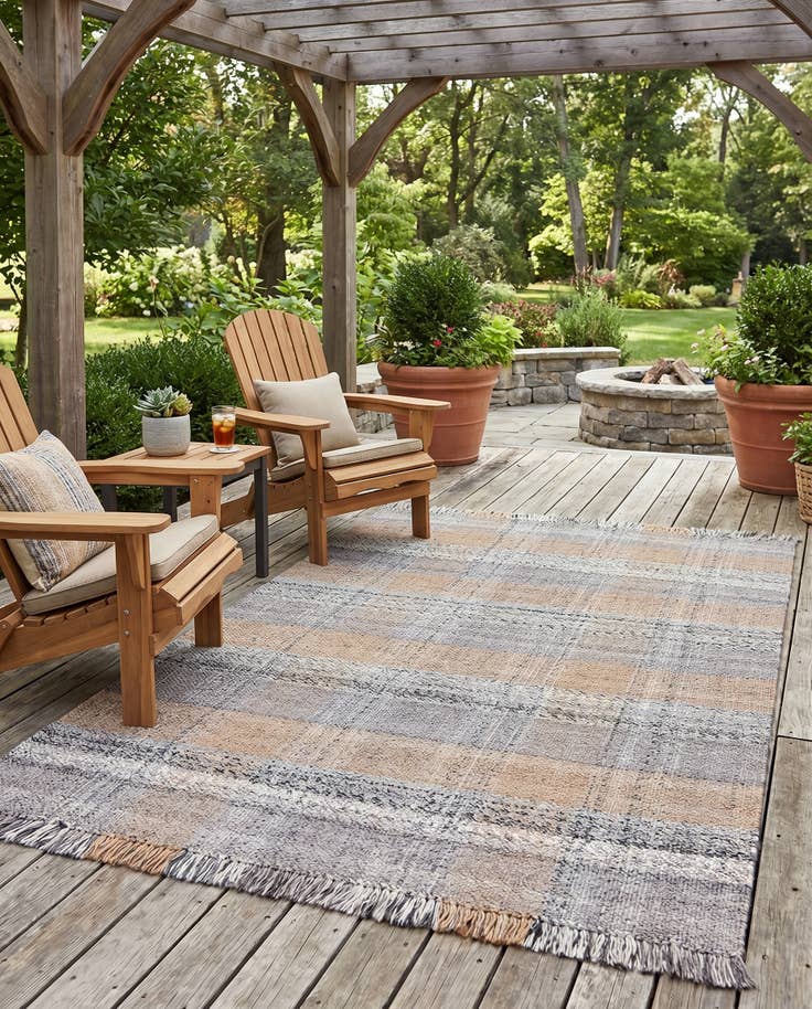 Detail image of 5' 1 x 8' Easy-Clean Eco Plaid Washable Indoor / Outdoor Rug