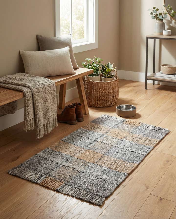 2' x 3' 1 Easy-Clean Eco Plaid Washable Indoor / Outdoor Rug