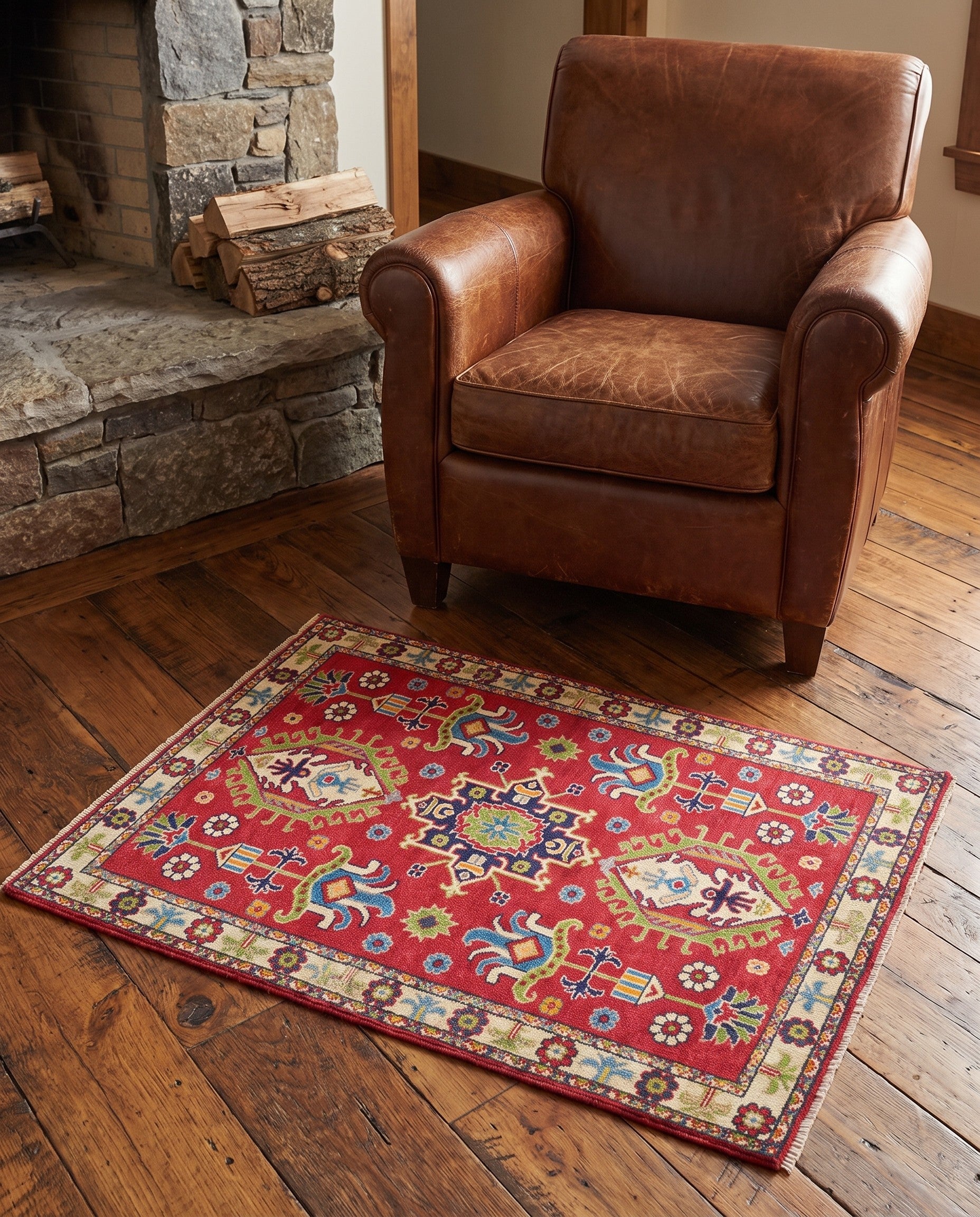 3' 5 x 4' 8 Hand Knotted Kazak Rug