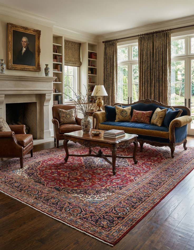 Detail image of  9' 9 x 13'  Hand Knotted Kashan Persian Wool Rug