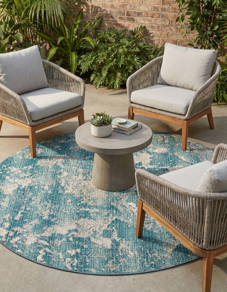 Detail image of 5' x 5' Easy-Clean Modern Indoor / Outdoor Round Rug