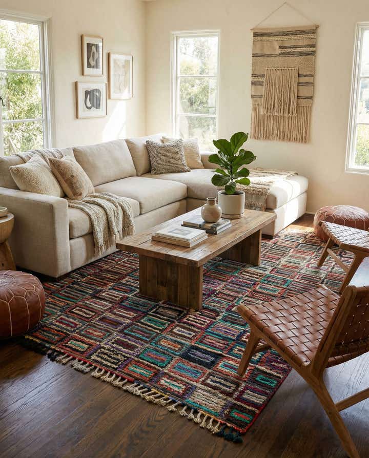 6' x 9' 5 Hand Knotted Moroccan Wool Rug