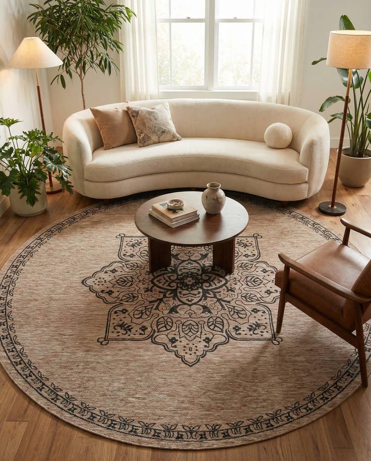 Detail image of 10' x 10' Easy-Clean Traditional Indoor / Outdoor Round Rug