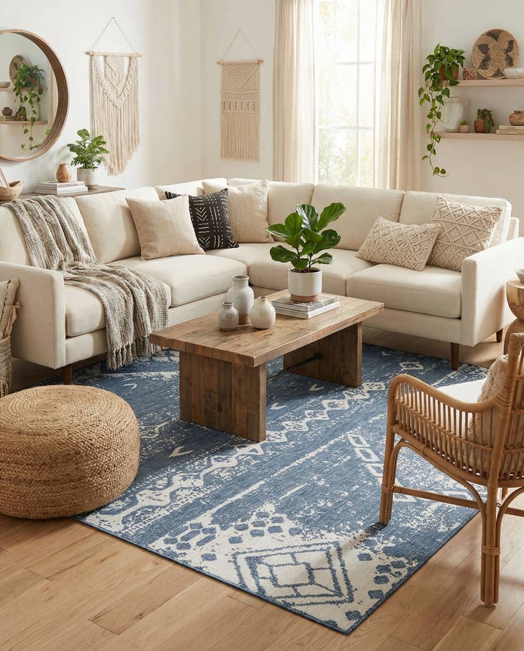 Detail image of 10' 8 x 10' 8 Easy-Clean Bohemian Indoor / Outdoor Square Rug
