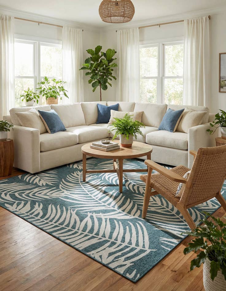 Detail image of 10' x 10'  Washable Botanical Indoor / Outdoor Square Rug