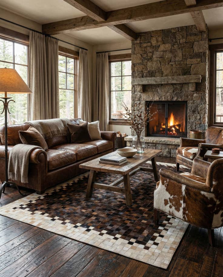 Detail image of 5' 1 x 8' 2 Cowhide Stocks Rug