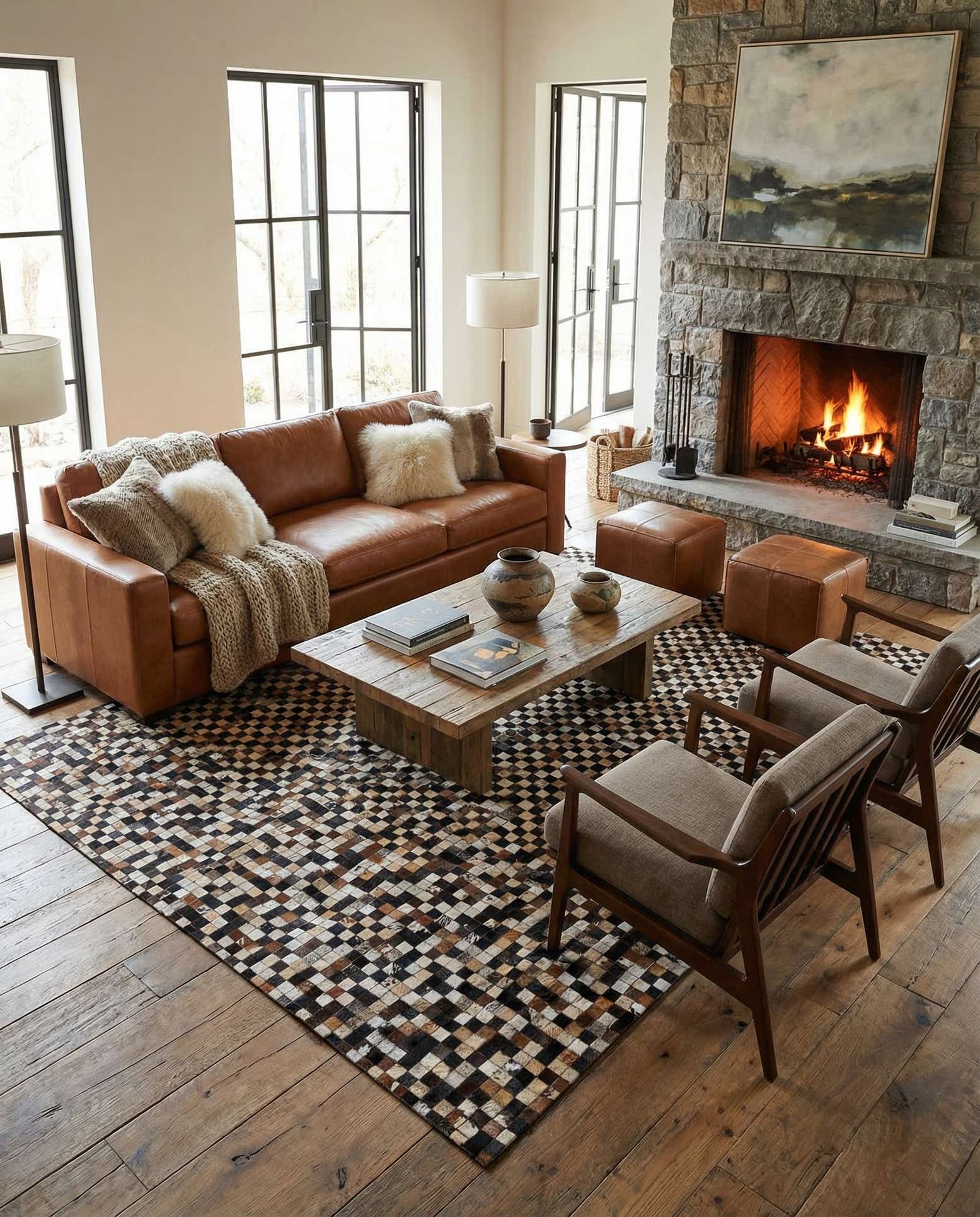 8' 1 x 9' 10 Cowhide Leather Rug