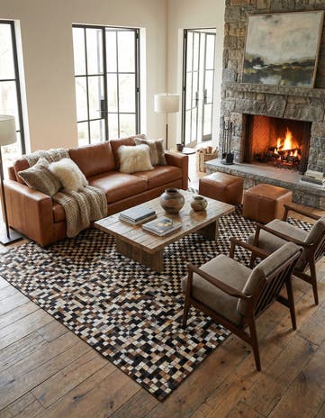 8' 1 x 9' 10 Cowhide Leather Rug