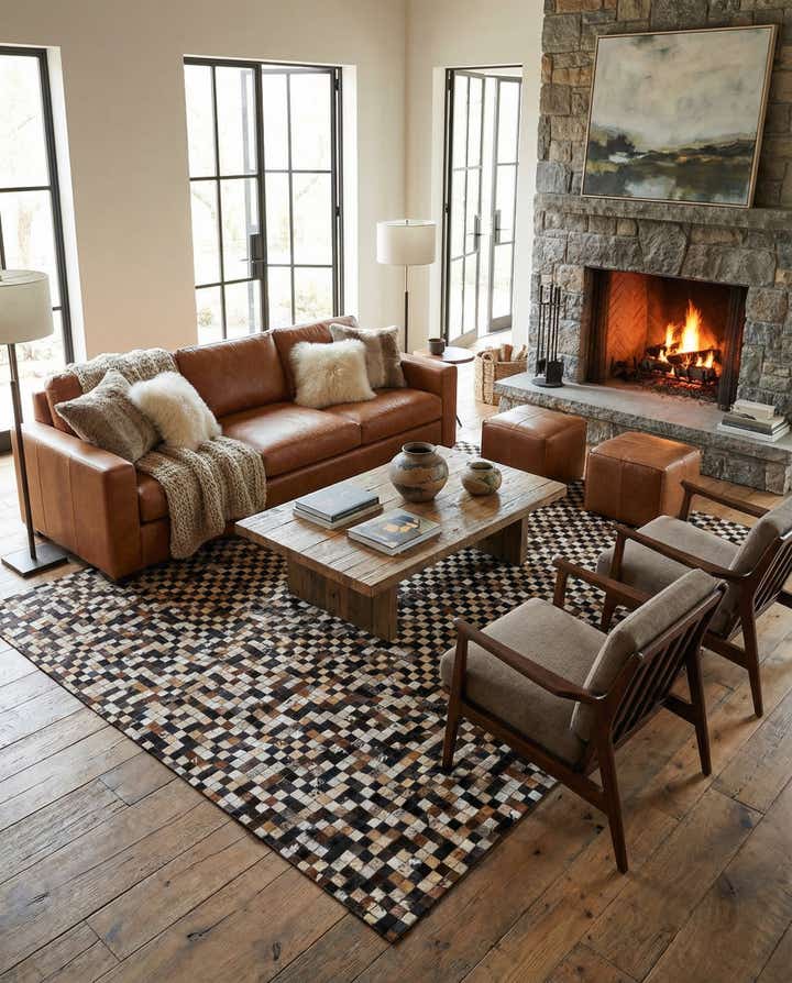 8' 1 x 9' 10 Cowhide Leather Rug