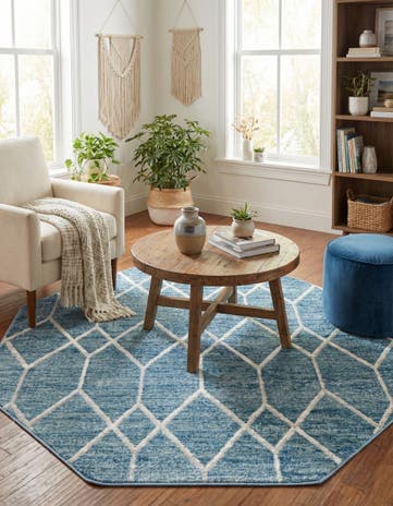 Blue Lattice Trellis Octagon Rug