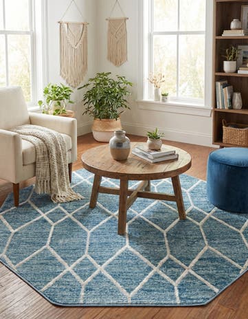 Blue Lattice Trellis Octagon Rug