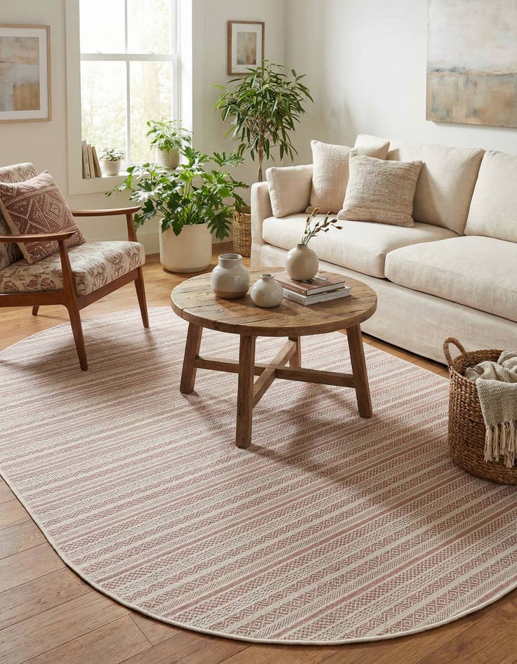 Detail image of 7' 10 x 10' Easy-Clean Striped Indoor / Outdoor Oval Rug