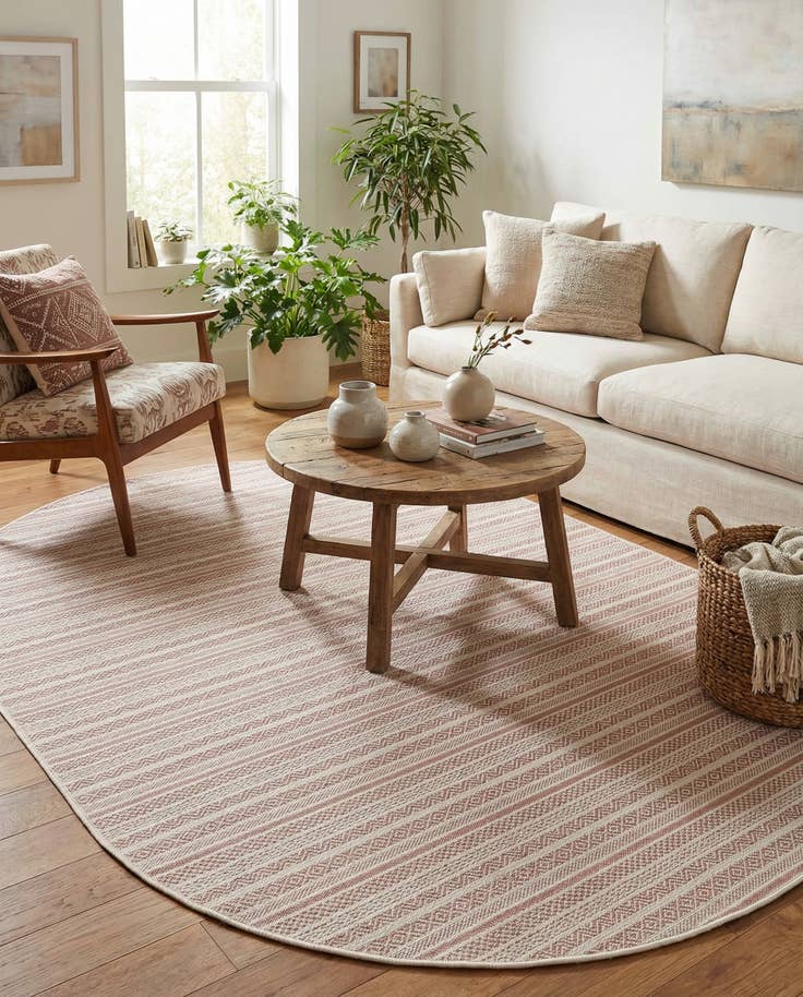 Detail image of 7' 10 x 10' Easy-Clean Striped Indoor / Outdoor Oval Rug