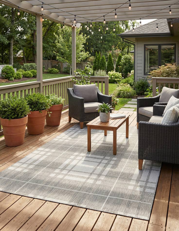 Detail image of 5' 3 x 7'  Washable Checkered Indoor / Outdoor Rug