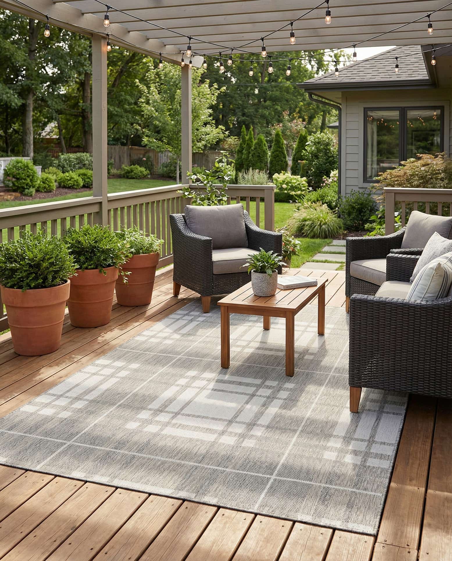 5' 3 x 7' Easy-Clean Checkered Indoor / Outdoor Rug