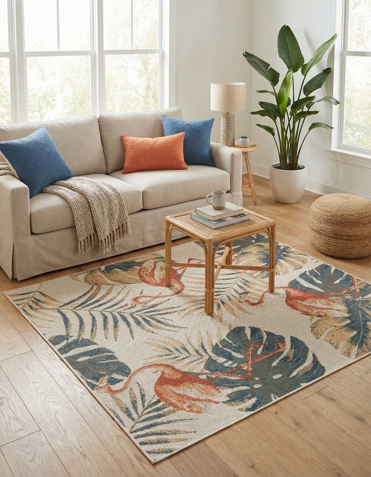 Detail image of 5' 3 x 5' 3  Washable Baja Indoor / Outdoor Square Rug