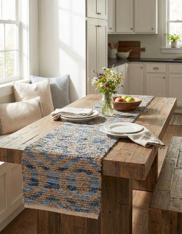 Navy Blue Chindi Jute Table Runner Rug