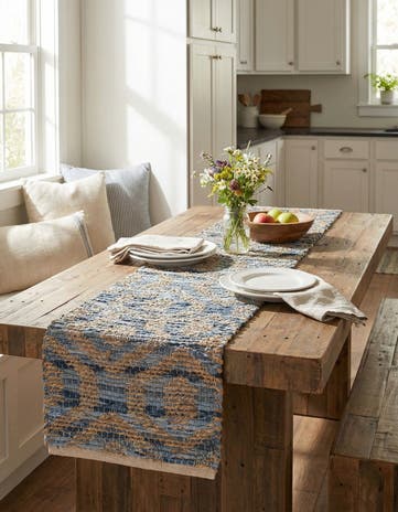 Navy Blue Chindi Jute Table Runner Rug