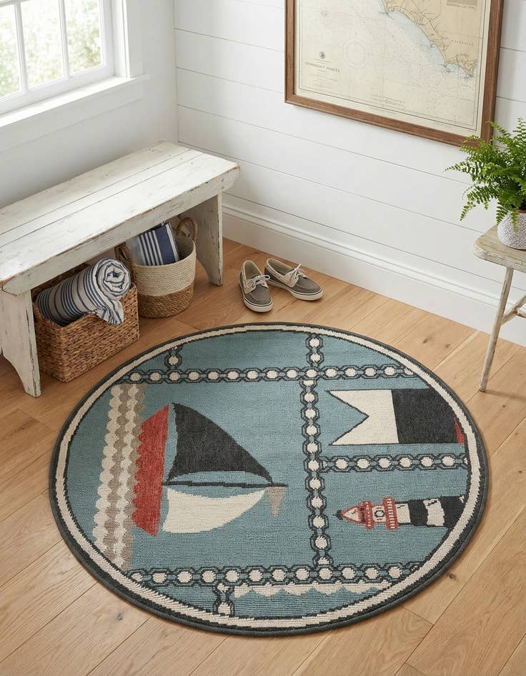 Detail image of 3' x 3'  Washable Coastal Indoor / Outdoor Round Rug