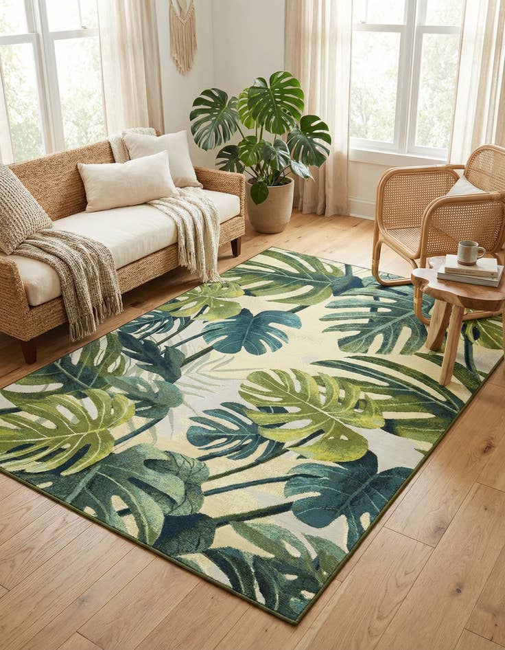 Detail image of 6' x 9'  Washable Botanical Indoor / Outdoor Rug