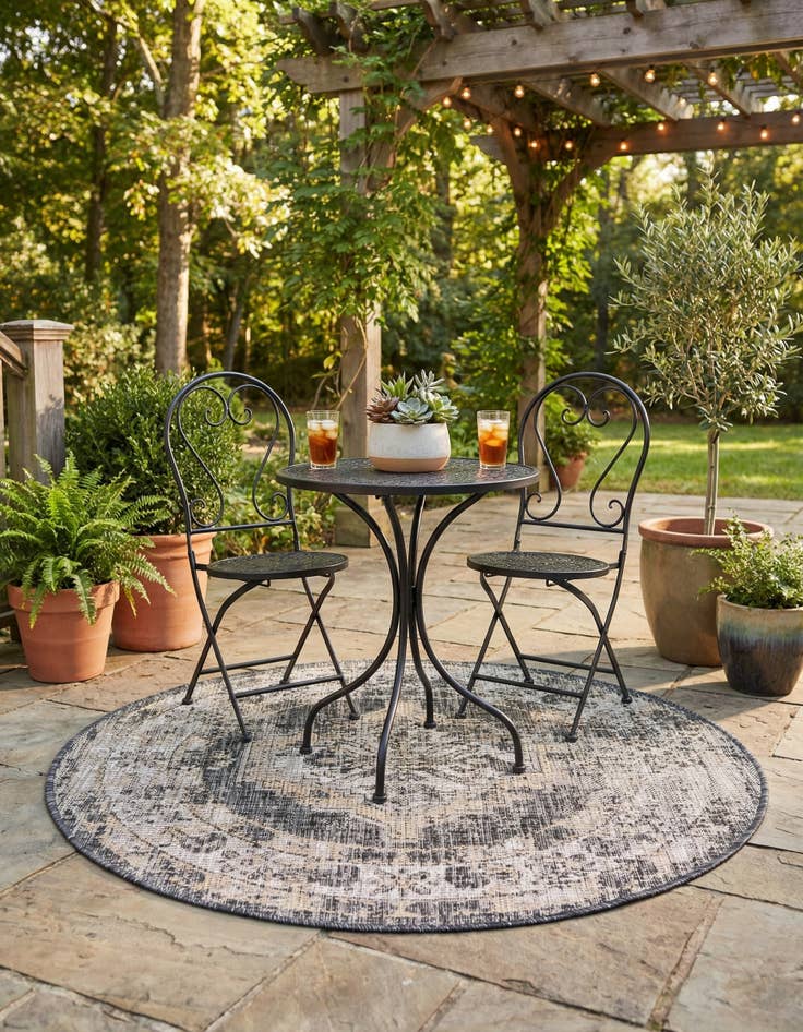 Detail image of 3' x 3'  Washable Traditional Indoor / Outdoor Round Rug