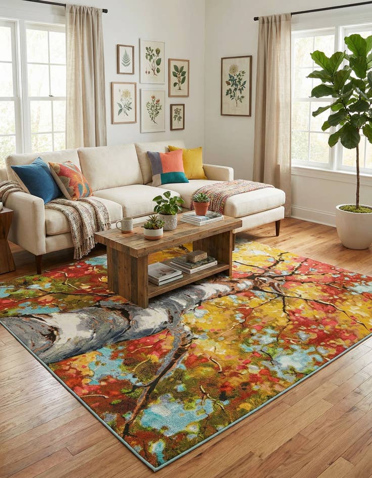 Detail image of  7' 10 x 7' 10  Washable Botanical Indoor / Outdoor Square Rug