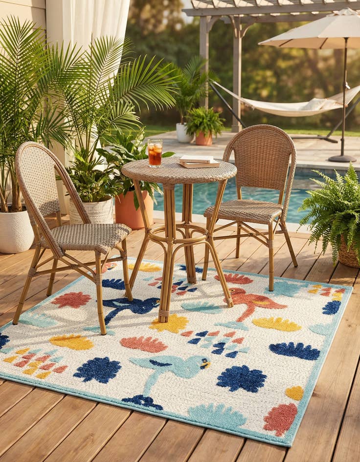 Detail image of 5' 3 x 5' 3  Washable Belize Indoor / Outdoor Square Rug