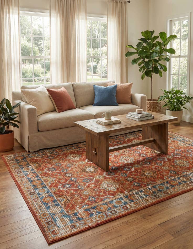 Detail image of 6' x 9'  Washable Traditional Indoor / Outdoor Rug