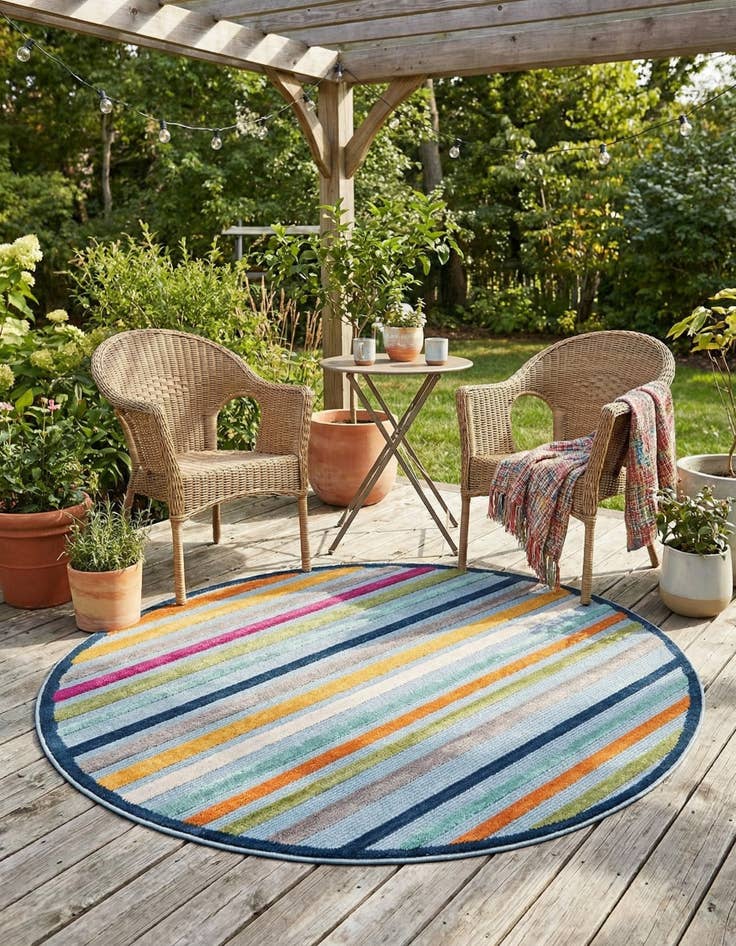 Detail image of  5' 3 x 5' 3  Washable Aruba Indoor / Outdoor Round Rug