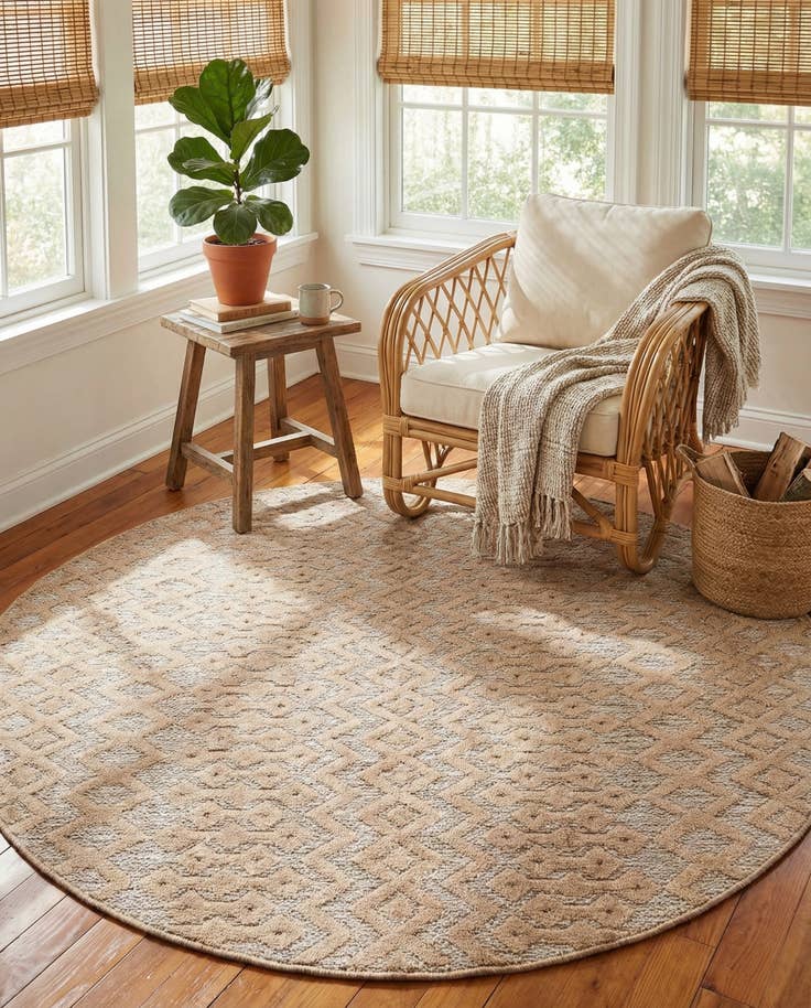 Detail image of 7' x 7' Easy-Clean Trellis Textured Indoor / Outdoor Round Rug