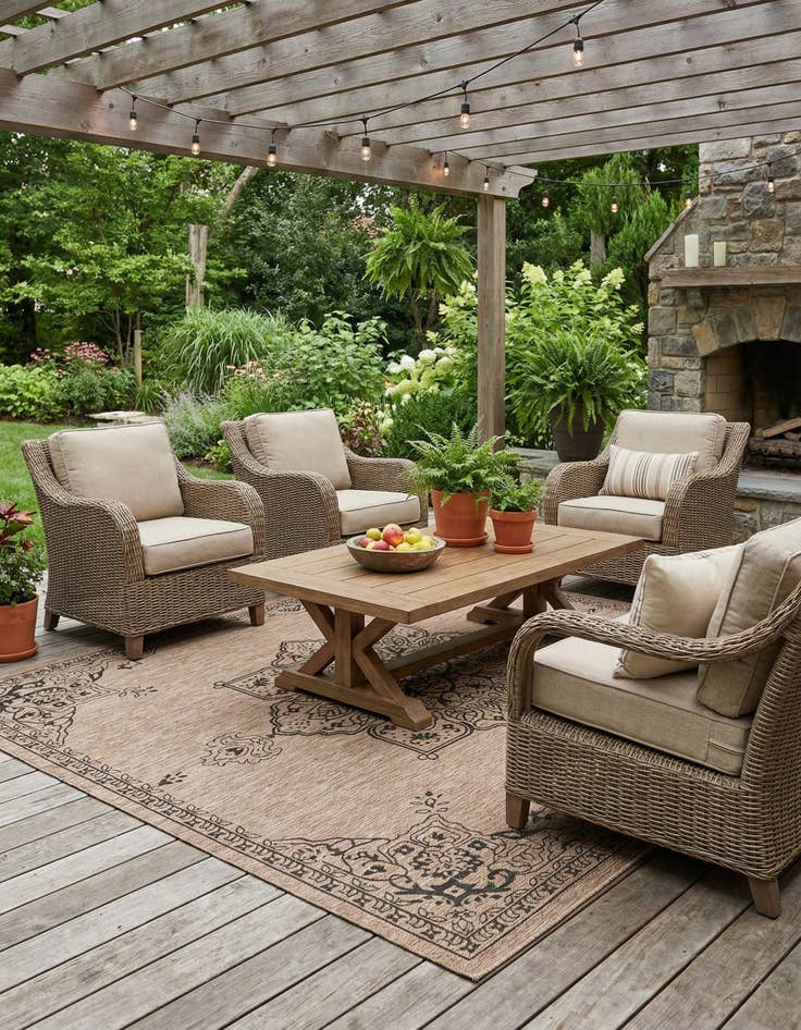 Detail image of  12' x 12'  Washable Traditional Indoor / Outdoor Square Rug