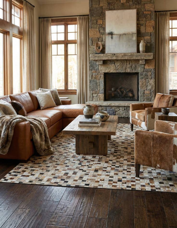 Detail image of  5' 2 x 8' 1 Cowhide - Patchwork Rug