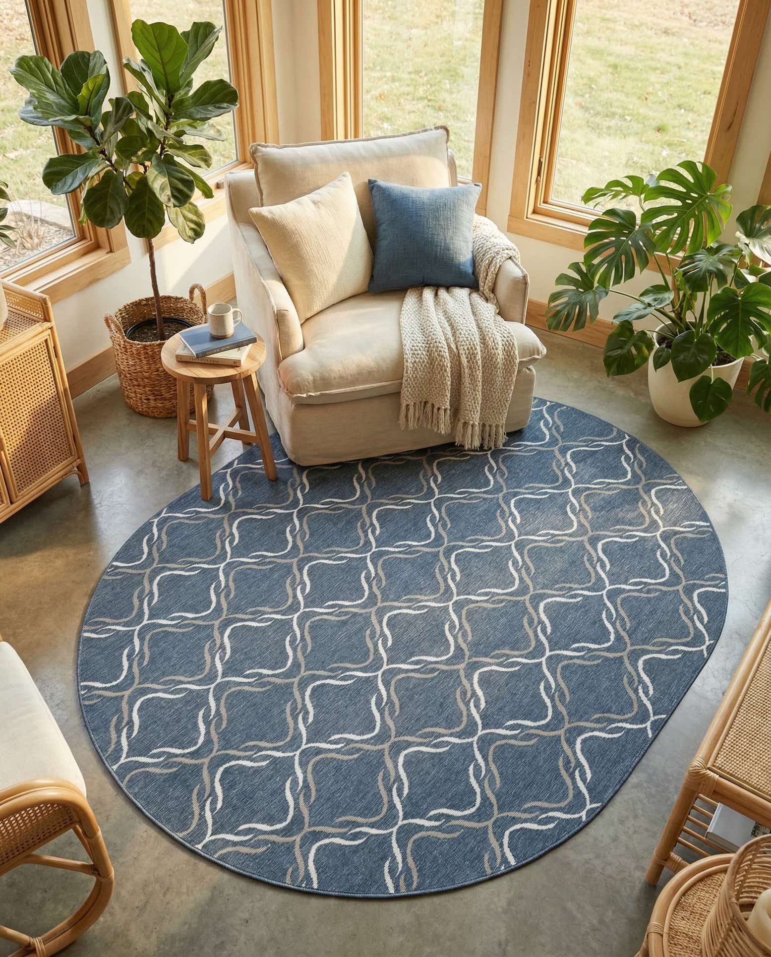 7' 10 x 10' Easy-Clean Lattice Indoor / Outdoor Oval Rug