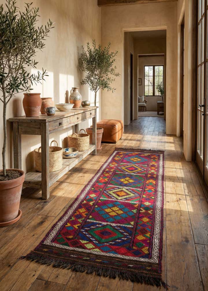 2' 2 x 8' Hand Woven Kilim Fars Wool Runner Rug