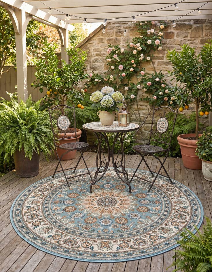 Detail image of 6' 1 x 6' 1  Washable Traditional Indoor / Outdoor Round Rug