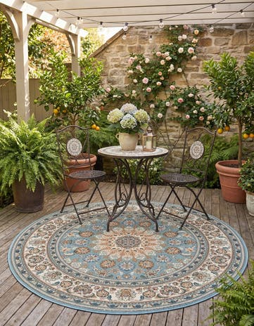 6' 1 x 6' 1 Easy-Clean Traditional Indoor / Outdoor Round Rug