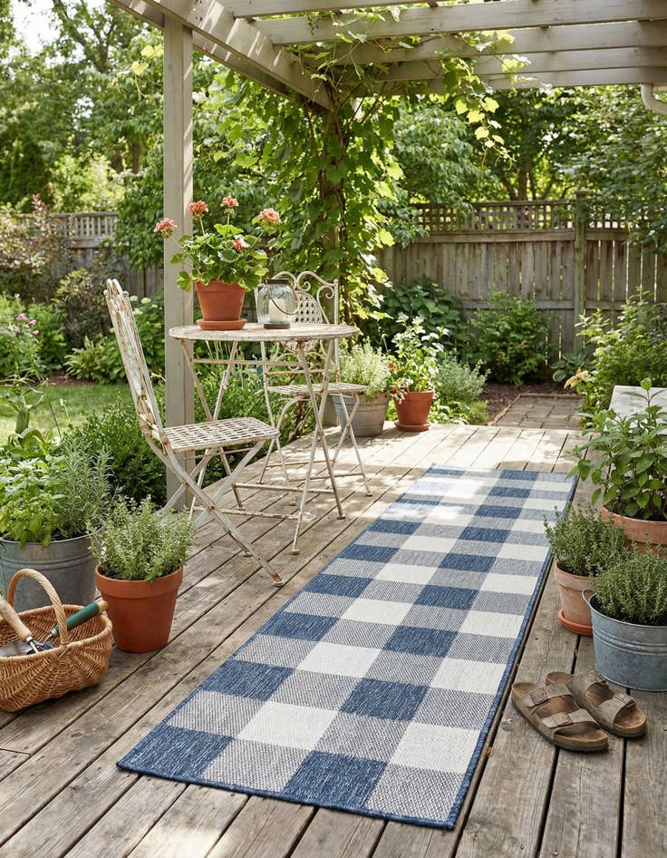 Detail image of  2' x 8'  Washable Checkered Indoor / Outdoor Runner Rug