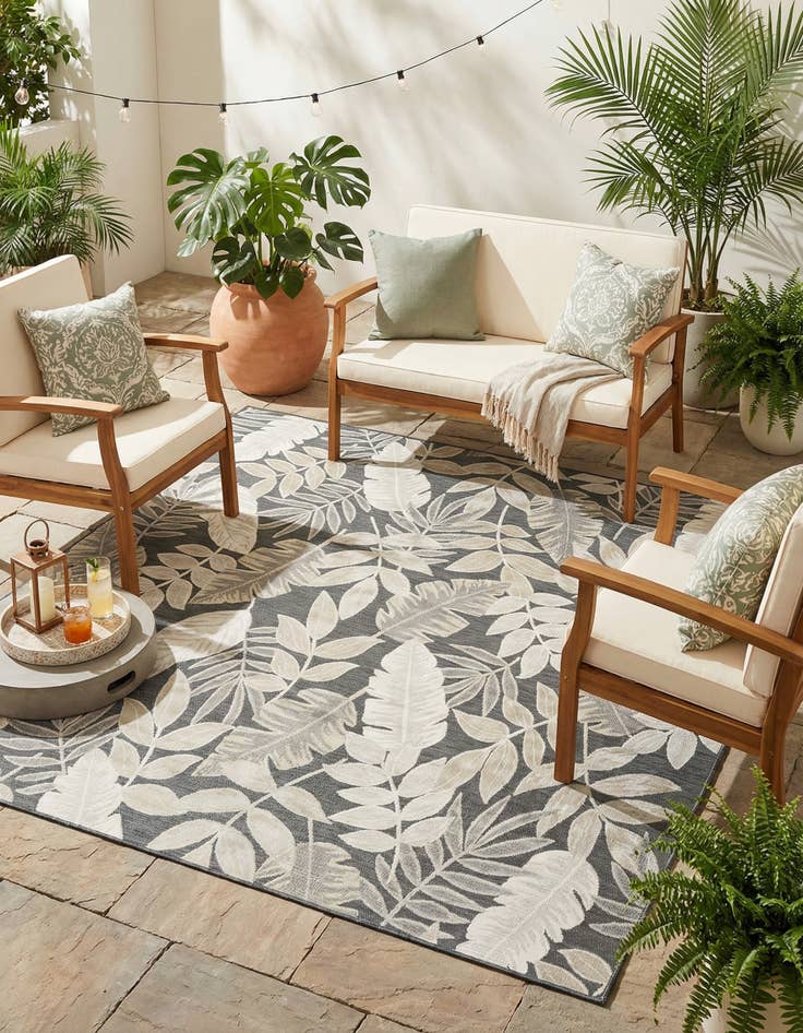 Detail image of 8' 2 x 8' 2 Easy-Clean Botanical Indoor / Outdoor Square Rug