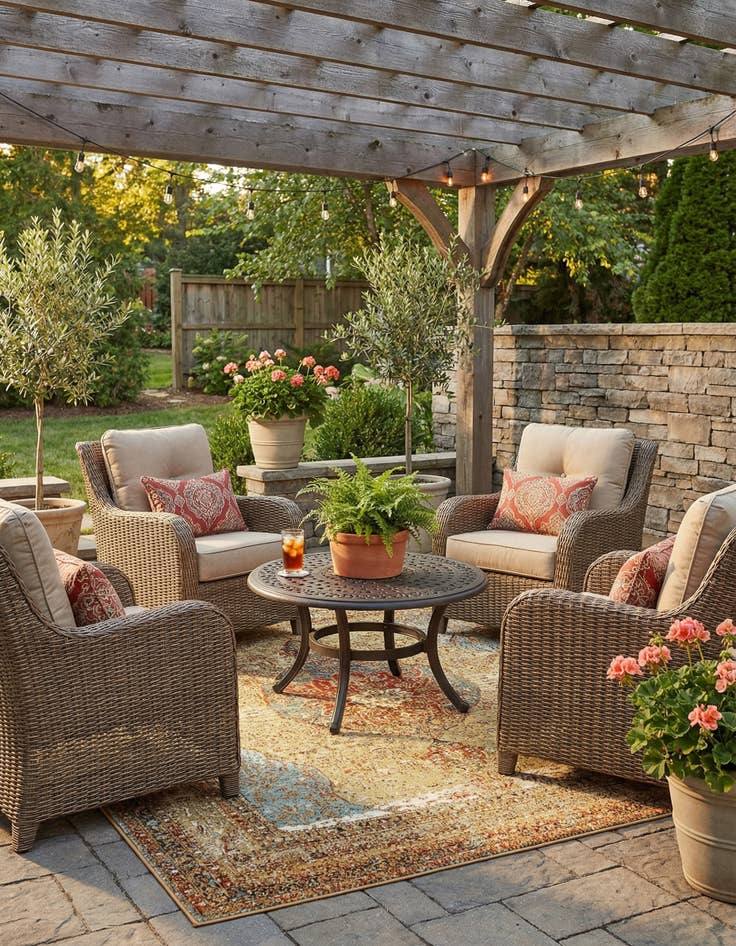 Detail image of 7' 10 x 7' 10  Washable Traditional Indoor / Outdoor Square Rug