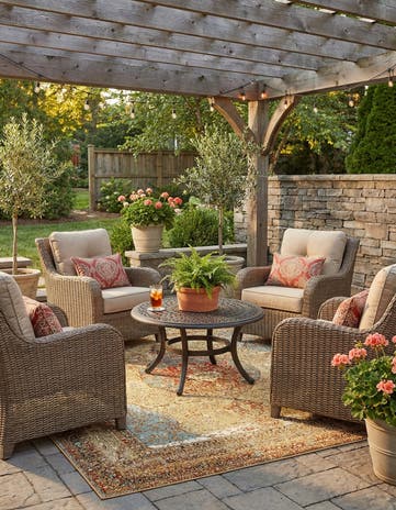 Blue and Light Brown Easy-Clean Traditional Indoor / Outdoor Square Rug