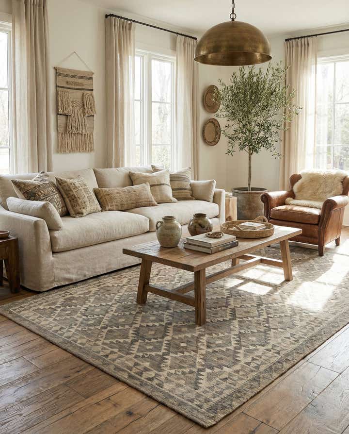 6' 8 x 9' 9 Hand Woven Kilim Maymana Wool Rug