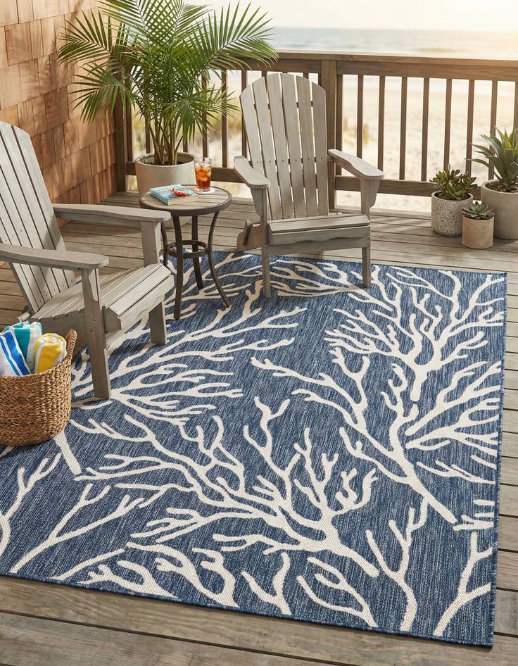 Detail image of 5' 3 x 7'  Washable Coastal Indoor / Outdoor Rug