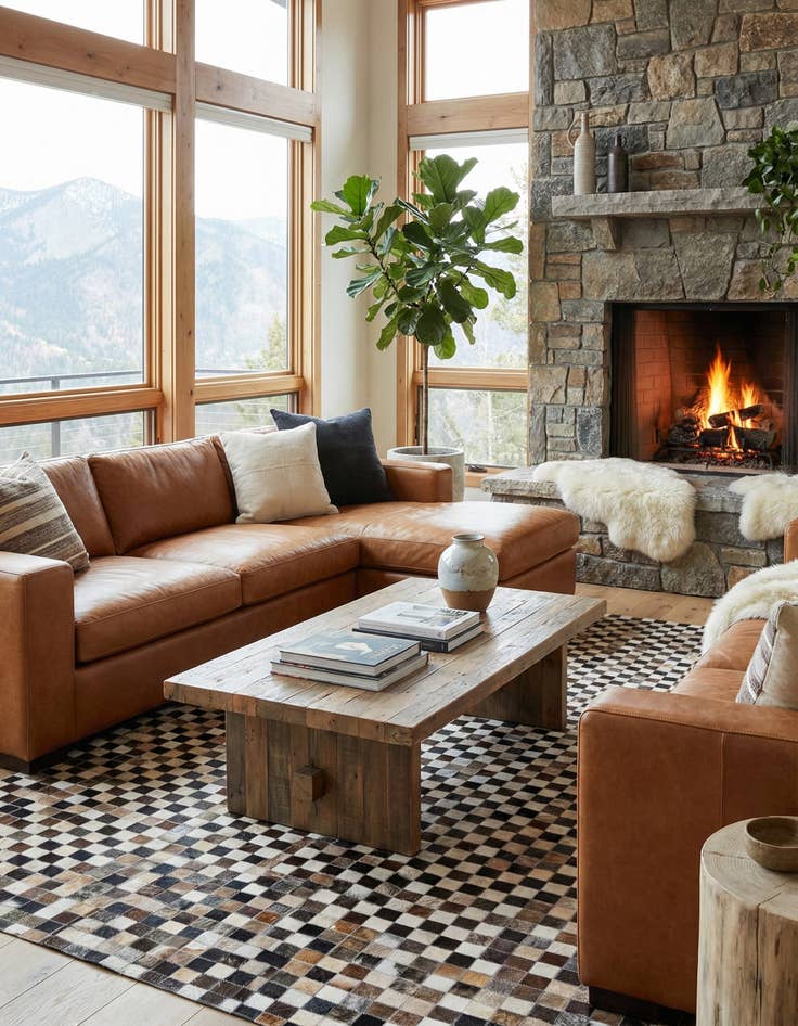 Detail image of 5' 1 x 8' Cowhide Leather Rug