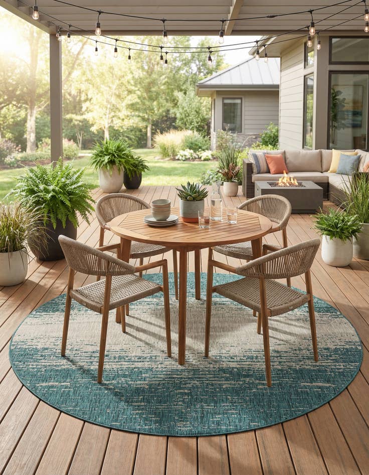 Detail image of 10' 8 x 10' 8 Easy-Clean Modern Indoor / Outdoor Round Rug